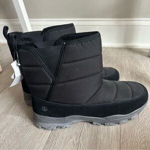 Lands End Womens Squall Lite Insulated Snow Boots Black Winter Faux Fur Size 11B